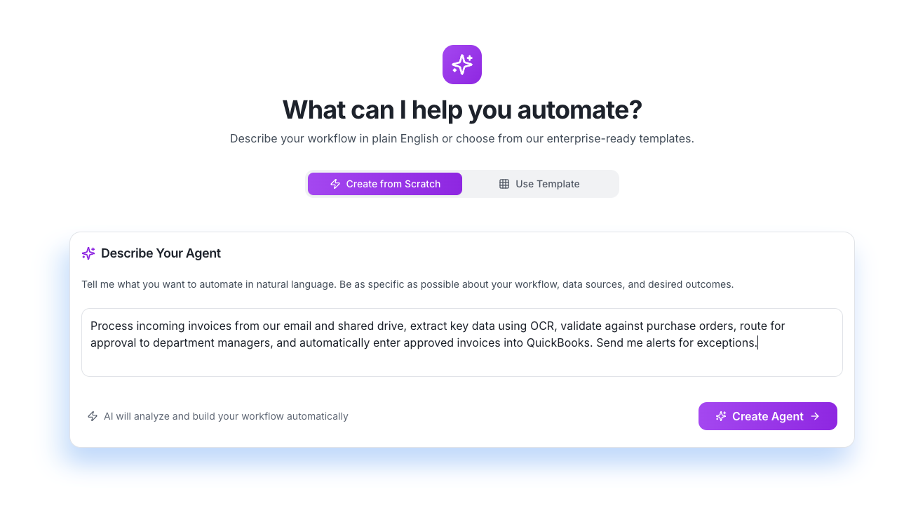 Mica AI Invoice Processing Setup Interface